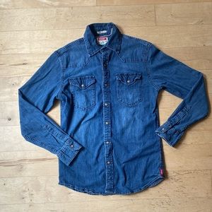 wrangler denim button-up